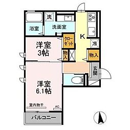 長野電鉄長野線 市役所前駅 徒歩12分の賃貸アパート 2階1LDKの間取り