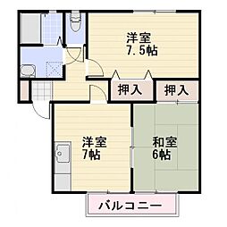 JR信越本線 長野駅 徒歩30分の賃貸アパート 1階2DKの間取り
