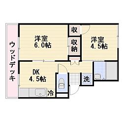 JR信越本線 長野駅 徒歩20分の賃貸アパート 1階2DKの間取り