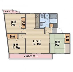 JR信越本線 長野駅 徒歩10分の賃貸マンション 3階3LDKの間取り