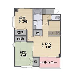 しなの鉄道北しなの 北長野駅 徒歩30分の賃貸マンション 3階2LDKの間取り