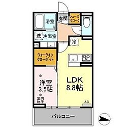 JR信越本線 長野駅 徒歩20分の賃貸アパート 1階1LDKの間取り