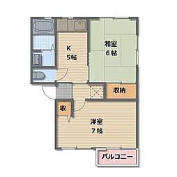 JR信越本線 長野駅 5.3kmの賃貸アパート 1階2DKの間取り