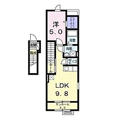 JR信越本線 長野駅 徒歩31分の賃貸アパート 2階1LDKの間取り