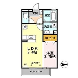 JR信越本線 長野駅 徒歩18分の賃貸アパート 1階1LDKの間取り