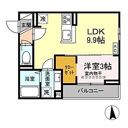 JR信越本線 長野駅 徒歩22分の賃貸アパート 2階1LDKの間取り