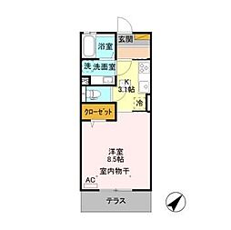 JR信越本線 長野駅 徒歩6分の賃貸アパート 1階1Kの間取り