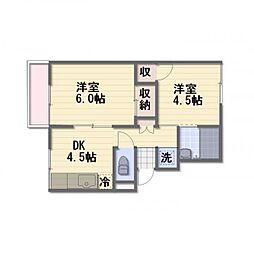 JR信越本線 長野駅 徒歩20分の賃貸アパート 2階2DKの間取り