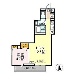JR信越本線 長野駅 徒歩11分の賃貸アパート 2階1LDKの間取り