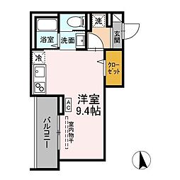 JR信越本線 長野駅 徒歩11分の賃貸アパート 2階ワンルームの間取り