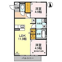 JR信越本線 長野駅 徒歩31分の賃貸アパート 3階2LDKの間取り