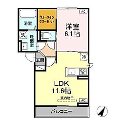 長野電鉄長野線 市役所前駅 徒歩15分の賃貸アパート 1階1LDKの間取り