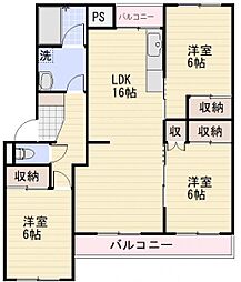JR信越本線 長野駅 徒歩35分の賃貸マンション 3階3LDKの間取り
