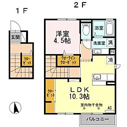 JR信越本線 長野駅 徒歩25分の賃貸アパート 2階1LDKの間取り