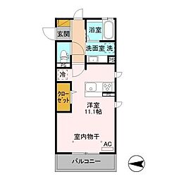 JR信越本線 長野駅 徒歩22分の賃貸アパート 1階ワンルームの間取り
