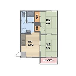 JR信越本線 長野駅 3.2kmの賃貸アパート 2階2DKの間取り