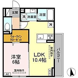 JR信越本線 長野駅 徒歩6分の賃貸アパート 2階1LDKの間取り