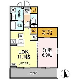 JR信越本線 長野駅 徒歩17分の賃貸アパート 1階1LDKの間取り