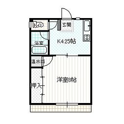 北原ハイツ 1Kの間取図画像