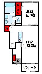JR鹿児島本線 福工大前駅 徒歩11分の賃貸アパート 1階1LDKの間取り