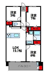 JR鹿児島本線 福工大前駅 徒歩8分の賃貸マンション 5階3LDKの間取り