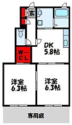 美穂の里四番館 2DKの間取図画像
