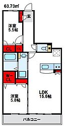 ヴァン・ヴェールB 2LDKの間取図画像