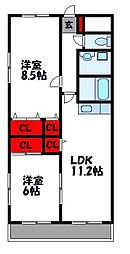 クレセール新宮 2LDKの間取図画像
