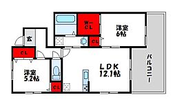 宗像市東郷2丁目アパート 2LDKの間取図画像