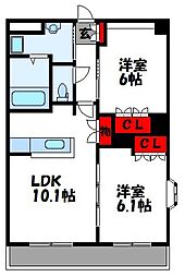 パークサイド鳥居前 2LDKの間取図画像