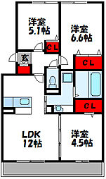 セリシールA棟 3LDKの間取図画像