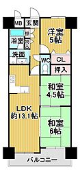 コスモ岩出 3LDKの間取図画像