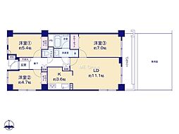 コスモ海老名ウッドスクエア 3LDKの間取り