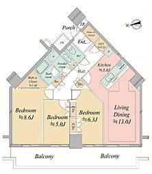 シティタワー品川 5階3LDKの間取り