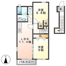 フリーデ 2LDKの間取図画像