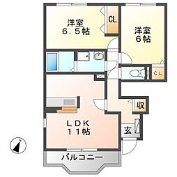 セイバリーヒル 2LDKの間取図画像