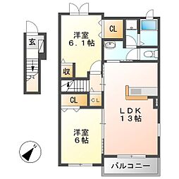 レジデンスモッポ 2LDKの間取図画像