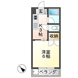 フラットサンパール 1Kの間取図画像