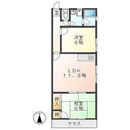 オータム桃山A棟 2LDKの間取図画像