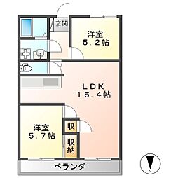 サンハイツ土岐 2LDKの間取図画像