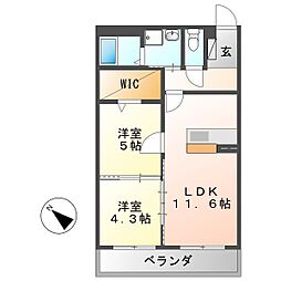 ザ・フィールズ坂本2 2LDKの間取図画像