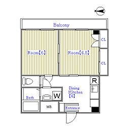 チェリーパレス 2階2DKの間取り