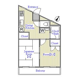クレストパレス 5階2DKの間取り