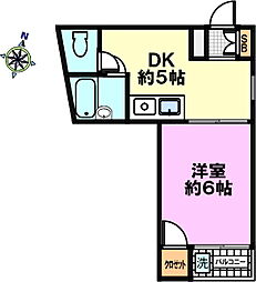 ラ・コート7 3階1Kの間取り