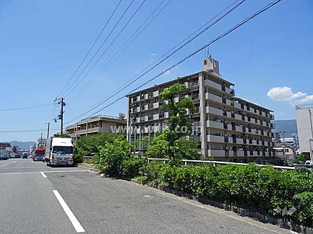 甲南グランドハイム御影の遠景です。南側には「灘浜住吉川線」が走っています。