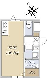 桜テラス門前仲町 1階ワンルームの間取り