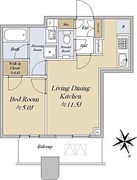 パークタワー勝どきサウス 27階1LDKの間取り