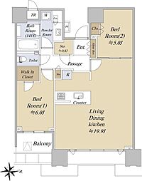 ドゥ・トゥール 19階2LDKの間取り