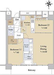 ザ・パークハウス晴海タワーズクロノレジデンス 43階2LDKの間取り