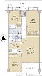 エクレールガーデン富士見ヶ丘 2階3LDKの間取り